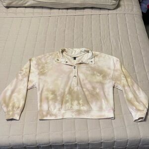 Women’s Button Up Sweatshirt, Tie Dye - pink and green